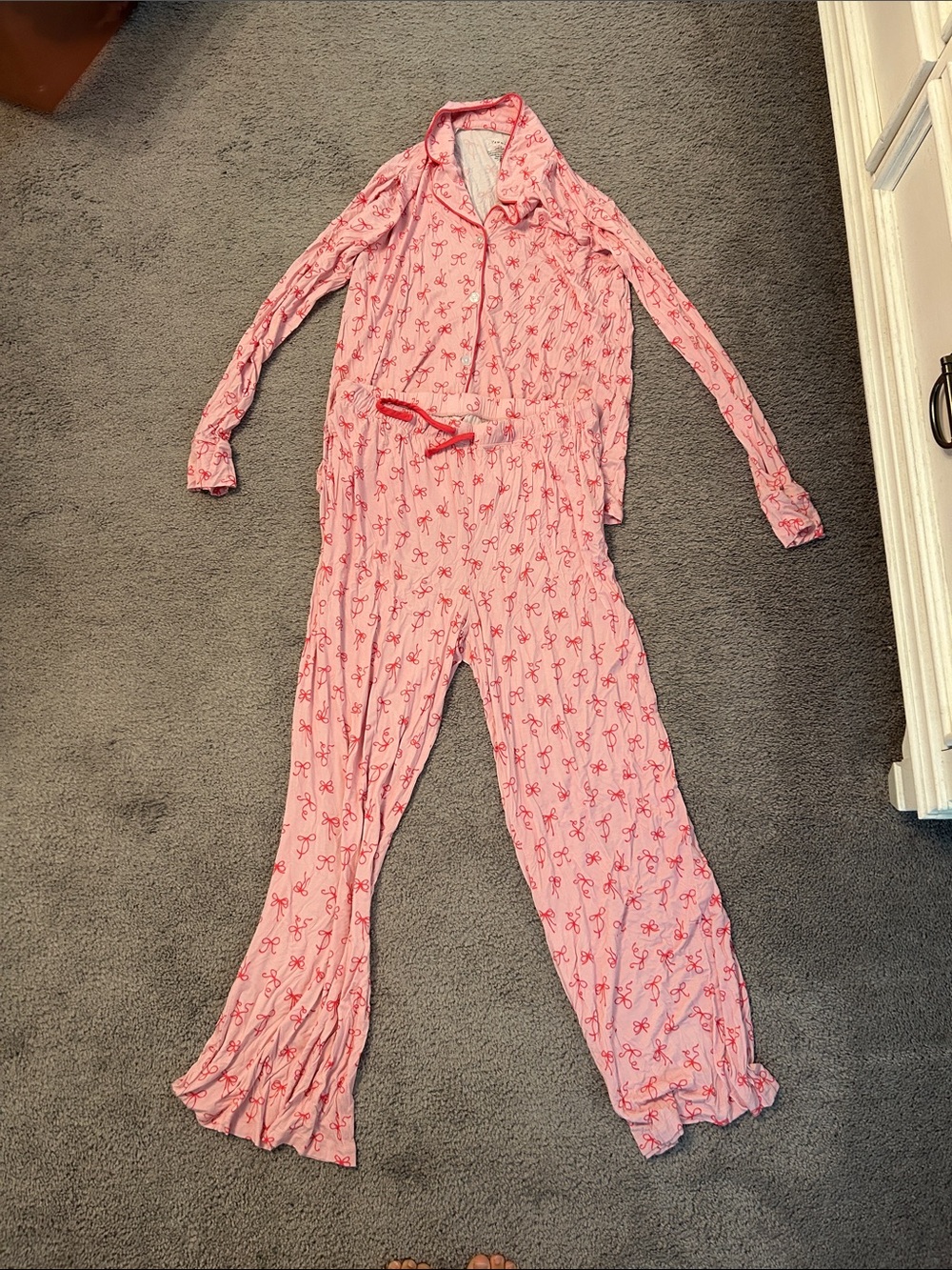 In my Jammers Pink Bow-Print Two-Piece Pajama Set